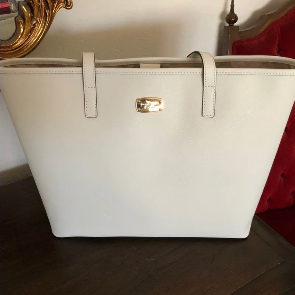 White Michael Kors Leather Tote